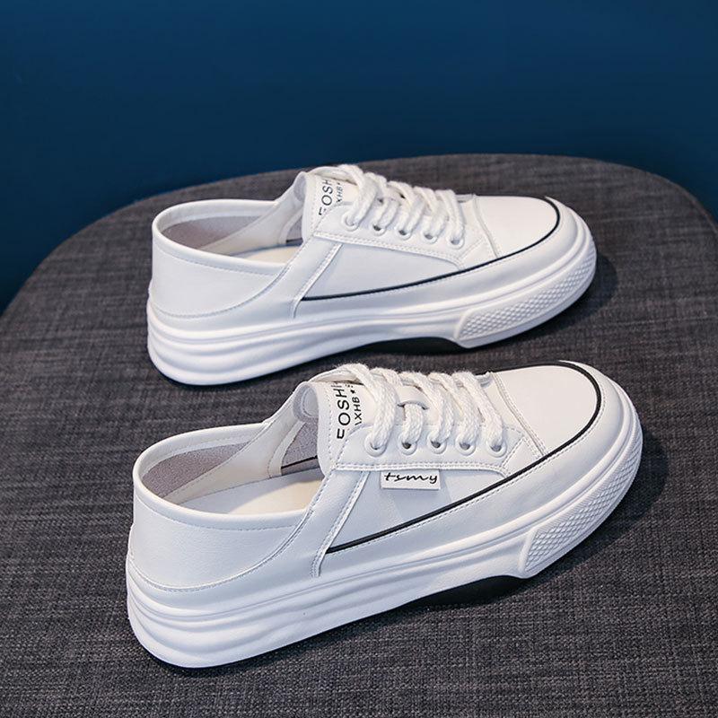 Genuine Leather Platform White Shoes Women's Spring and Summer New All-Match Soft Bottom Two-Way Casual Pumps Sneaker Sneakers