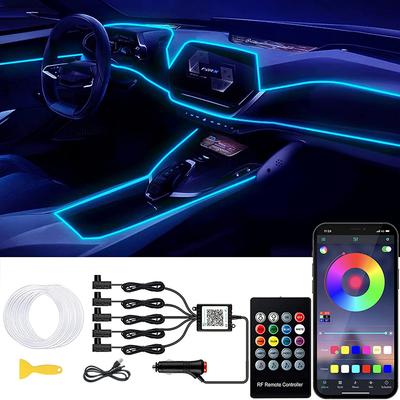 6IN1 8M Neon LED Araç İç Ortam Işığı Fiber Optik Şeritler Işık App uzaktan Kumanda RGB LED Oto Atmosfer Dekoratif