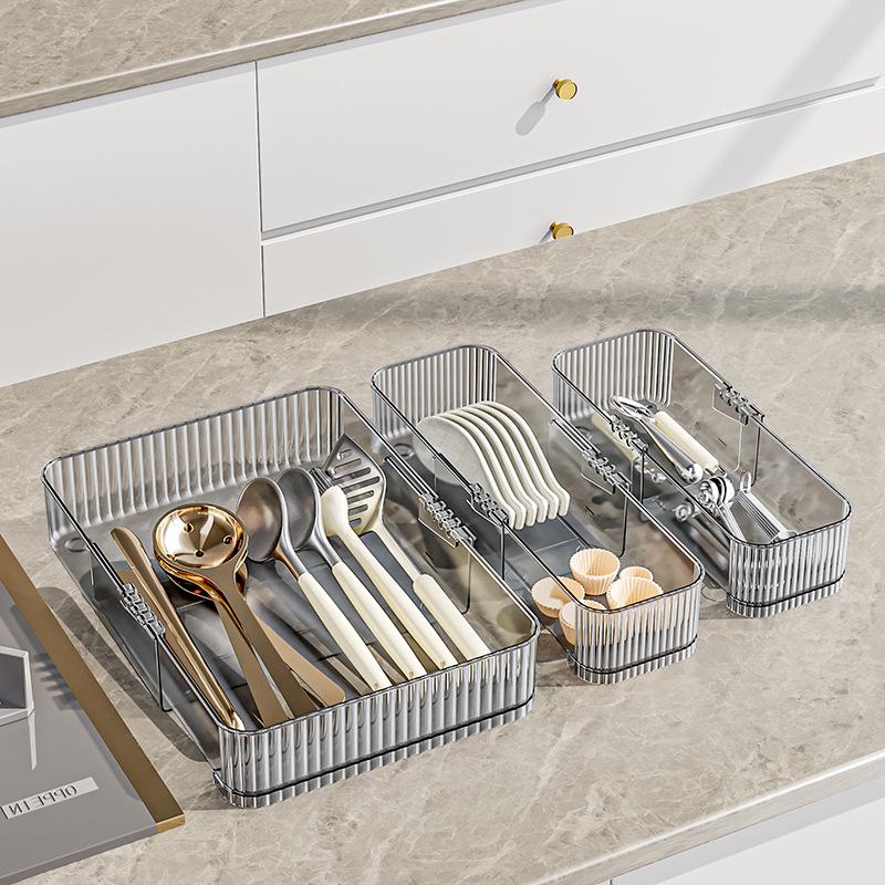 Retractable Drawer Organizer with Built-in Dividers for Vanity, Kitchen, and Office