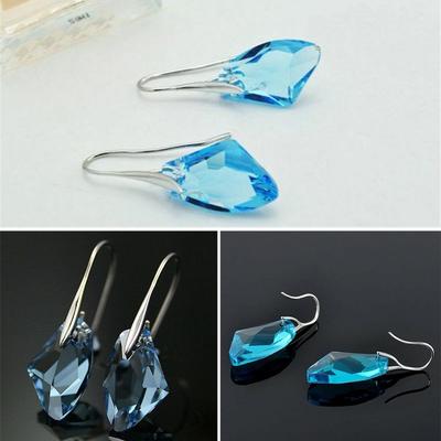 Boho Elegant Women Silver Color Blue Crystal Drop Hook Dangle Earrings Party Jewe