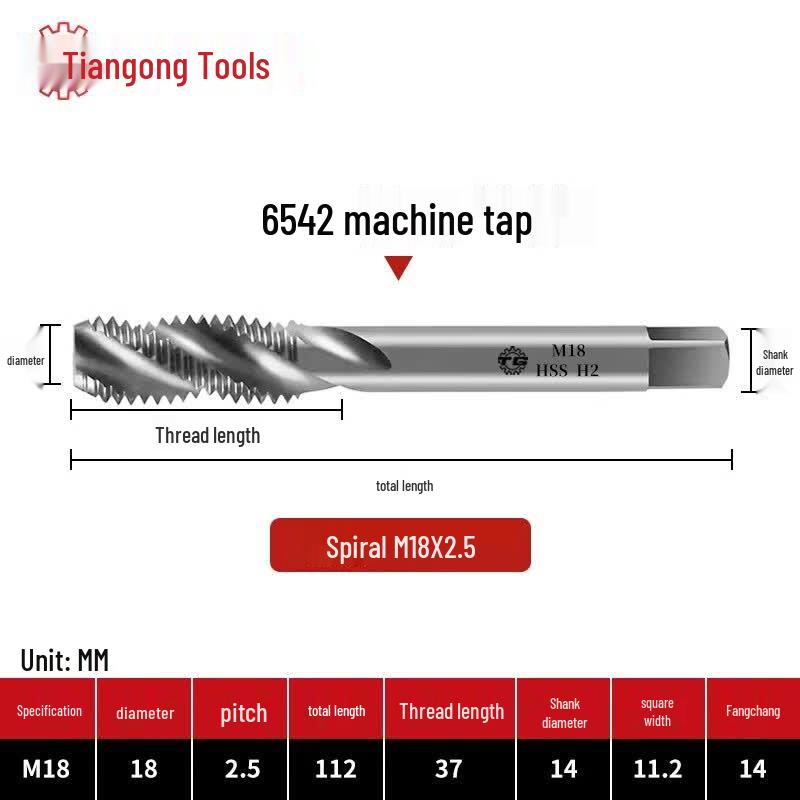 TIANGONG 6542 Schnellarbeitsstahl Spiralnuten-Maschinengewindebohrer