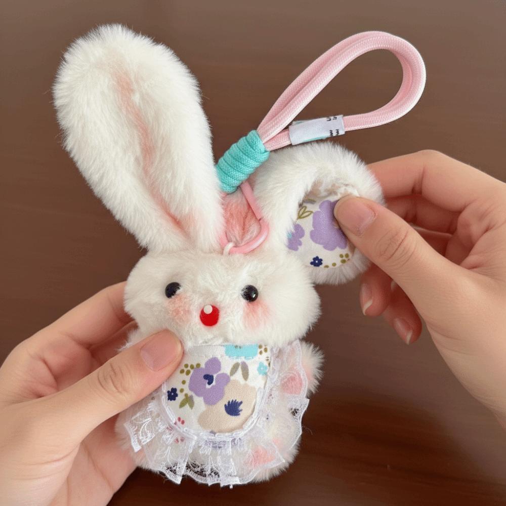 Cute Stuffed Keyring Cartoon Design Long-eared Rabbit Pendant Sweet Plush Rabbit Keychain Women