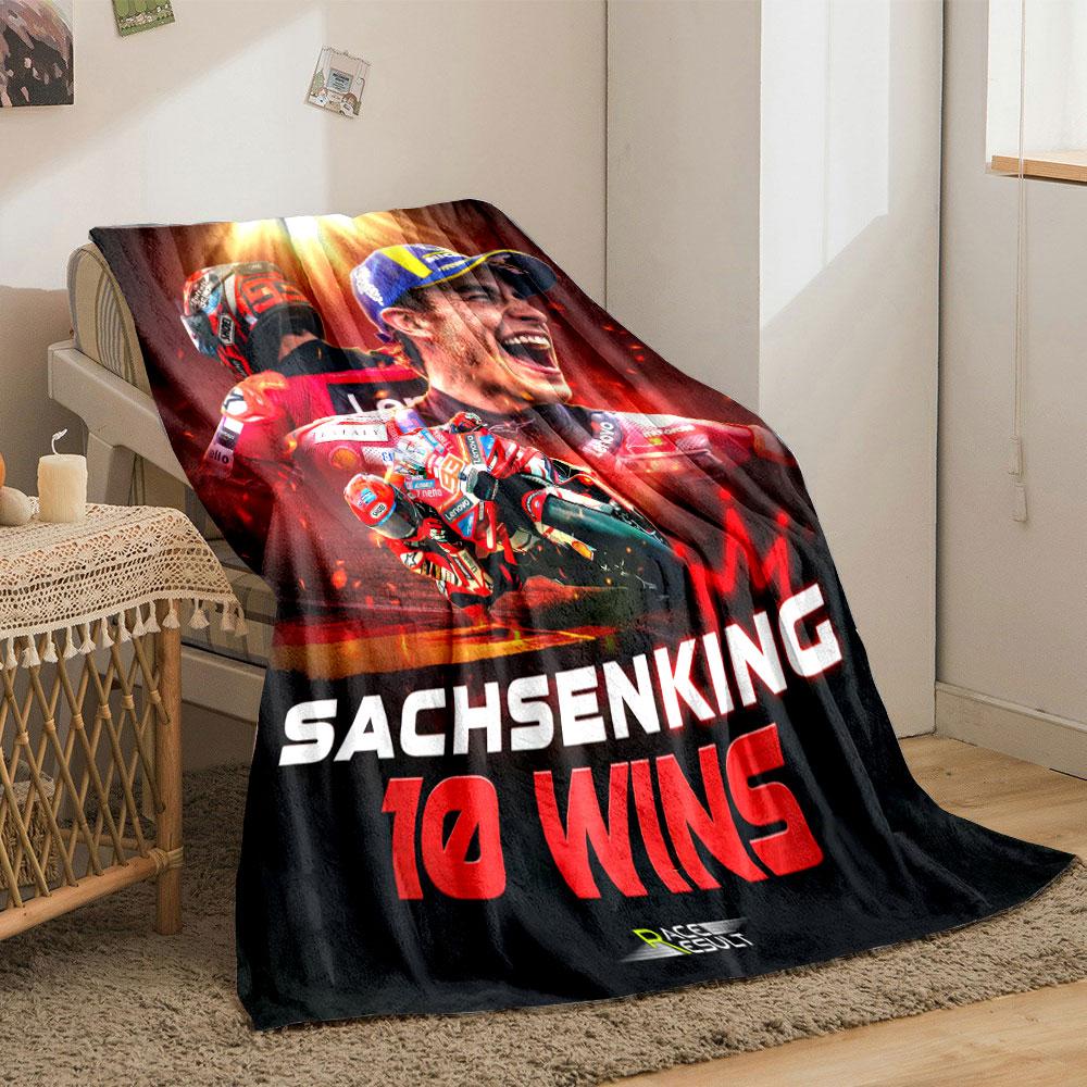 Vintage Marc Marquez Sachsenking MotoGP Wins Red Plush Blanket, Multipurpose Blanket for Home and Travel, Cloud-Like Blanket for Total Relaxation