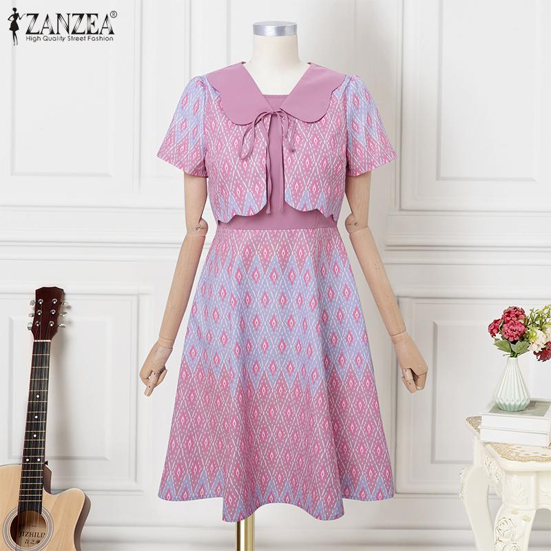 ZANZEA Women Summer Casual Short Sleeve Print Dress