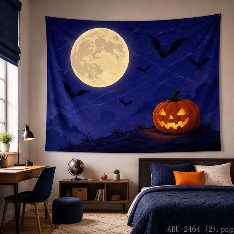 Night Full Moon Pumpkin Tapestry Halloween Living Room Festival Party Background Horror Room Decoration