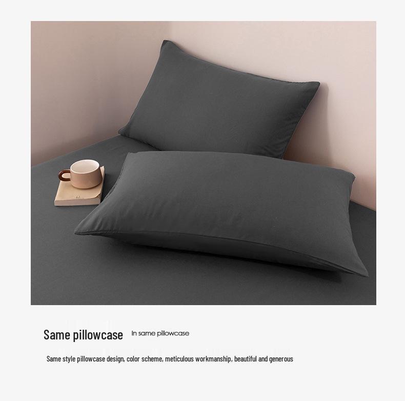 High-Quality Washed Cotton Solid Color Fitted Sheet with Pillowcase, Bedspread, and Dustproof Bed Cover