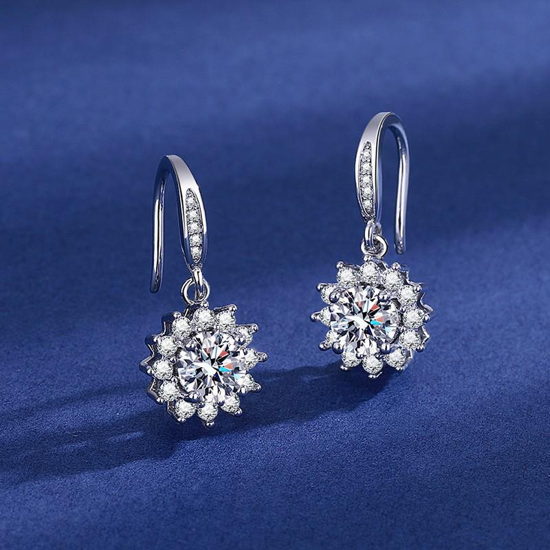 Simulated Moissanite Sunflower Stud Earrings for Women - One Carat