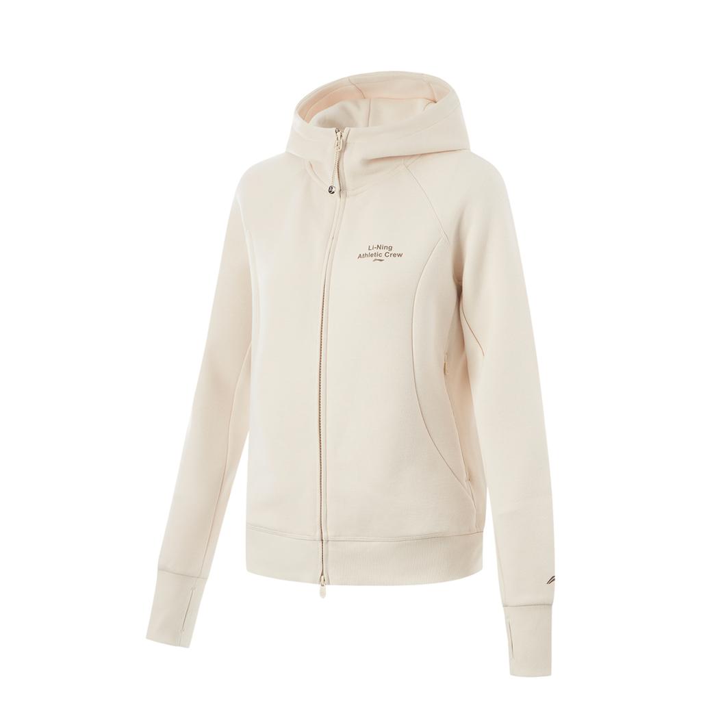 Li-Ning Comfortable Hooded Sports Cardigan Long Sleeve Sweatshirt Women Sweatshirt Swan-White AWDU970-7