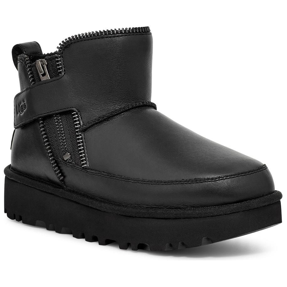 UGG Genuine Leather Solid Color Round Toe Short Snow Boots Women Boots Black 1164690-BLK