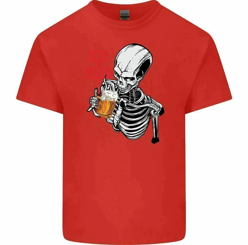 Beer or Death Funny Alcohol Skull Skeleton Halloween T Shirt New 100 Cotton Short Sleeve ONeck Tshirt Casual Mens Top S