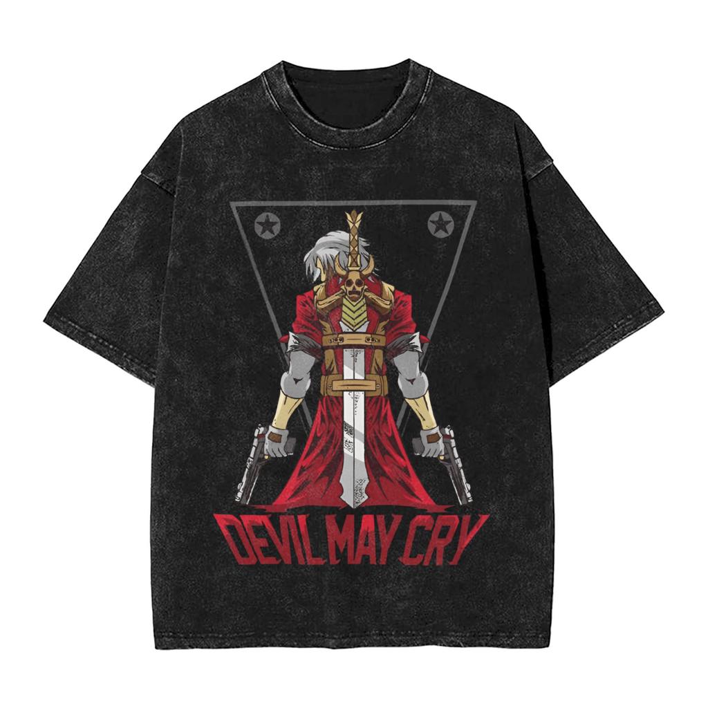 Devil May Cry Dante Manga Washed TShirt DMC Graphic Print TShirts for Men Women Clothing Cotton Oversized Short Sleeve Tees
