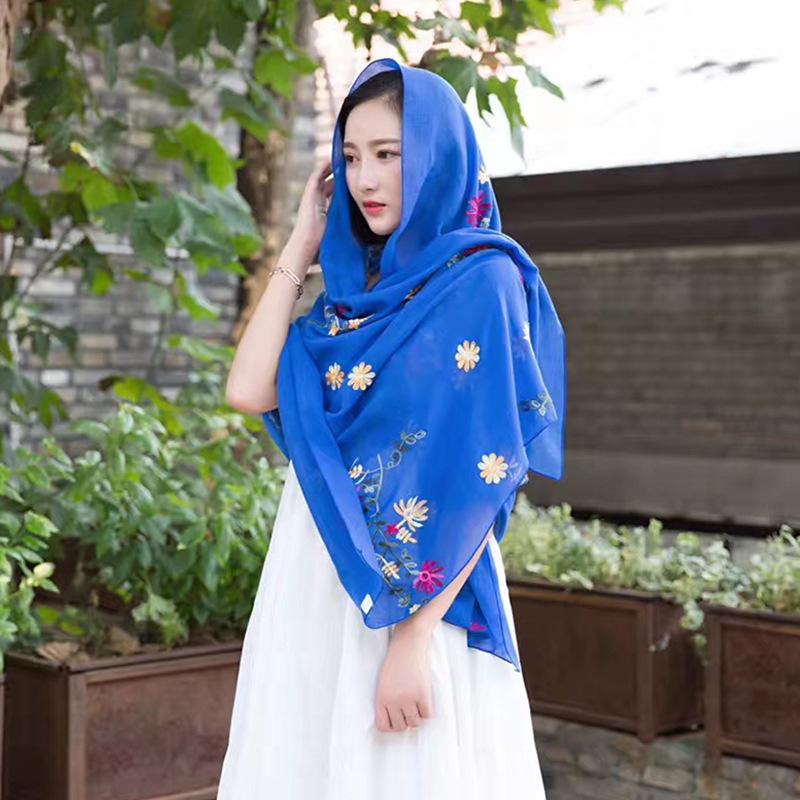Ethnic Style Embroidery Craft Cotton Linen Scarf for Women Versatile Gauze Scarf Chinese Style Embroidery Long Spring and Autumn