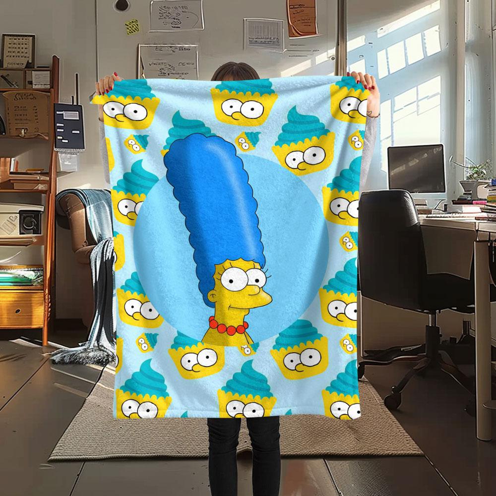 Marge Simpson Art Printed Flannel Blanket, soft throw for bedroom sofa, washable, fan merchandise, great gift.