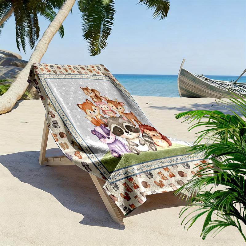 Süßes Tier-Puzzle-Print Strandtuch, Großes Weiches Schnelltrocknendes Handtuch für Strand Camping Schwimmen