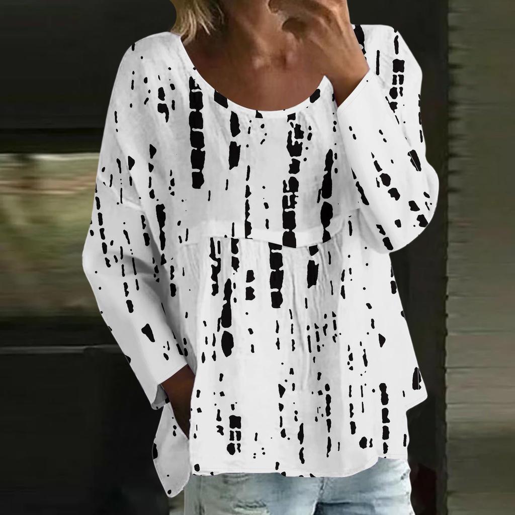 Haut décontracté pour femme à la mode, ample, col rond, imprimé floral, manches longues