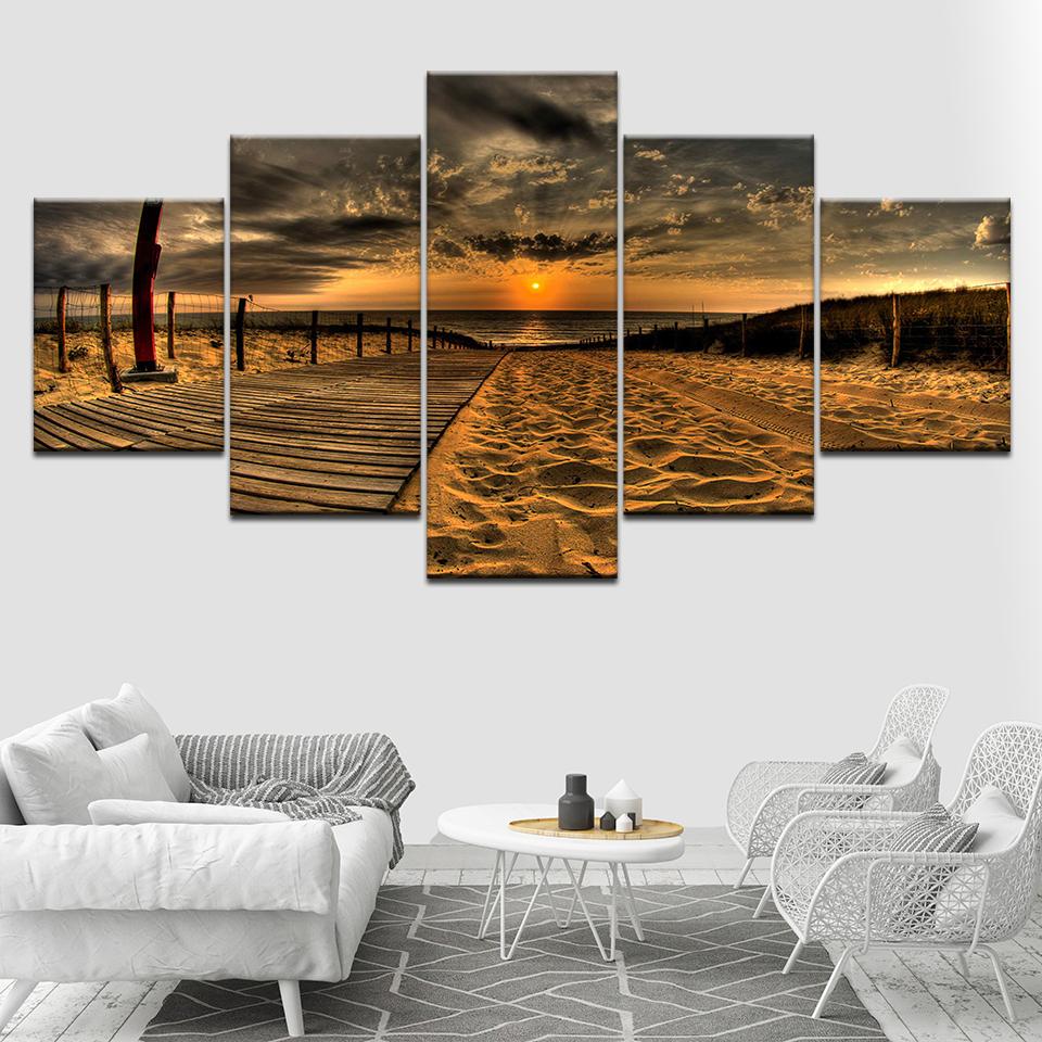 

Sunset dark beach 5 Piece HD Wallpapers Art Canvas Print modern Poster Modular art painting for living room Home Decor 20x35 20x45 20x55cm