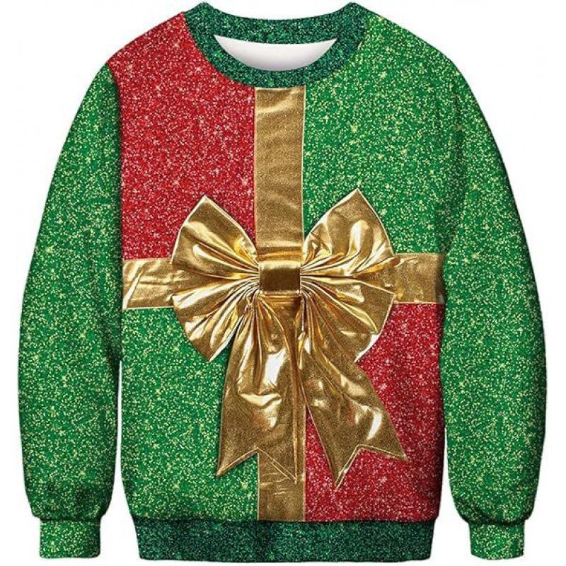 New Green Hair Monster Santa Claus 3D Digital Print Christmas Peripheral Round Neck Long Sleeved Women's Pullovers