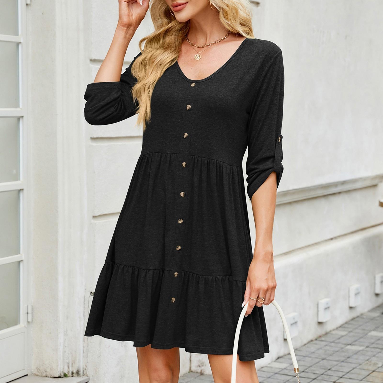 

Женское модное однотонное платье-пуловер с V-образным вырезом и короткими рукавами XXL чёрный