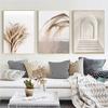 Póster de pared de hierba de diente de león y caña de color beige nórdico natural, pintura en lienzo para pared, póster, imágenes para dormitorio, decoración de sala de estar