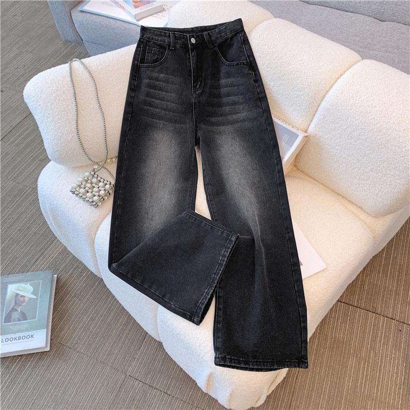 

Autumn High Waist Wide Leg Jeans for Women - Loose, Flaw-Covering, Slimming, Floor Length Straight Pants. Medium