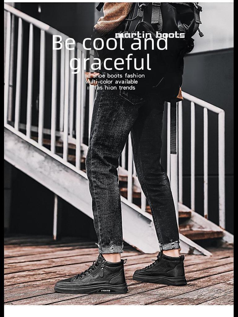 Męskie wodoodporne buty robocze z wysoką cholewką - Antypoślizgowe, casualowe skórzane na każdą porę roku