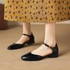 Krazing Pot Cow Skin Round Toe Low Heels Summer Shoes Big Size 42 Ankle Straps Women Pumps