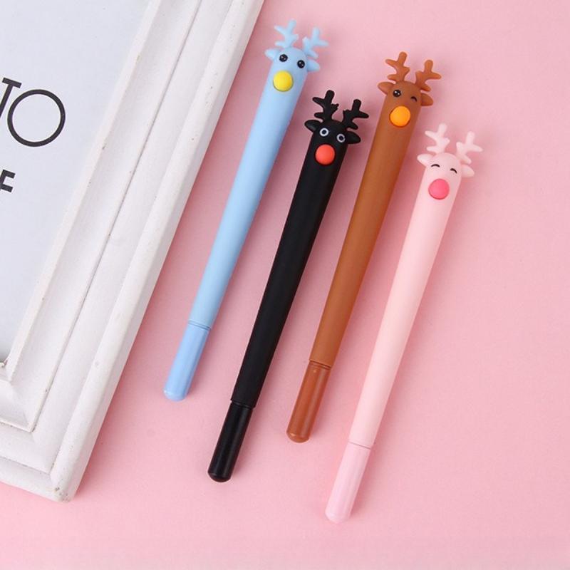 10Pcs Cartoon Soft Rubber Deer Neutral Pen Smooth Writing Suitable for Office Work Brush Problem Signature Diary Notes Student Classroom Prizes Friend