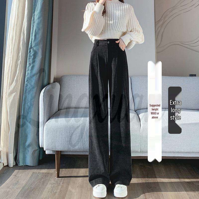 European Cotton Velvet Wide-Leg High-Waisted Women's Corduroy Pants for Autumn/Winter - Drapey, Casual, Floor-Length.