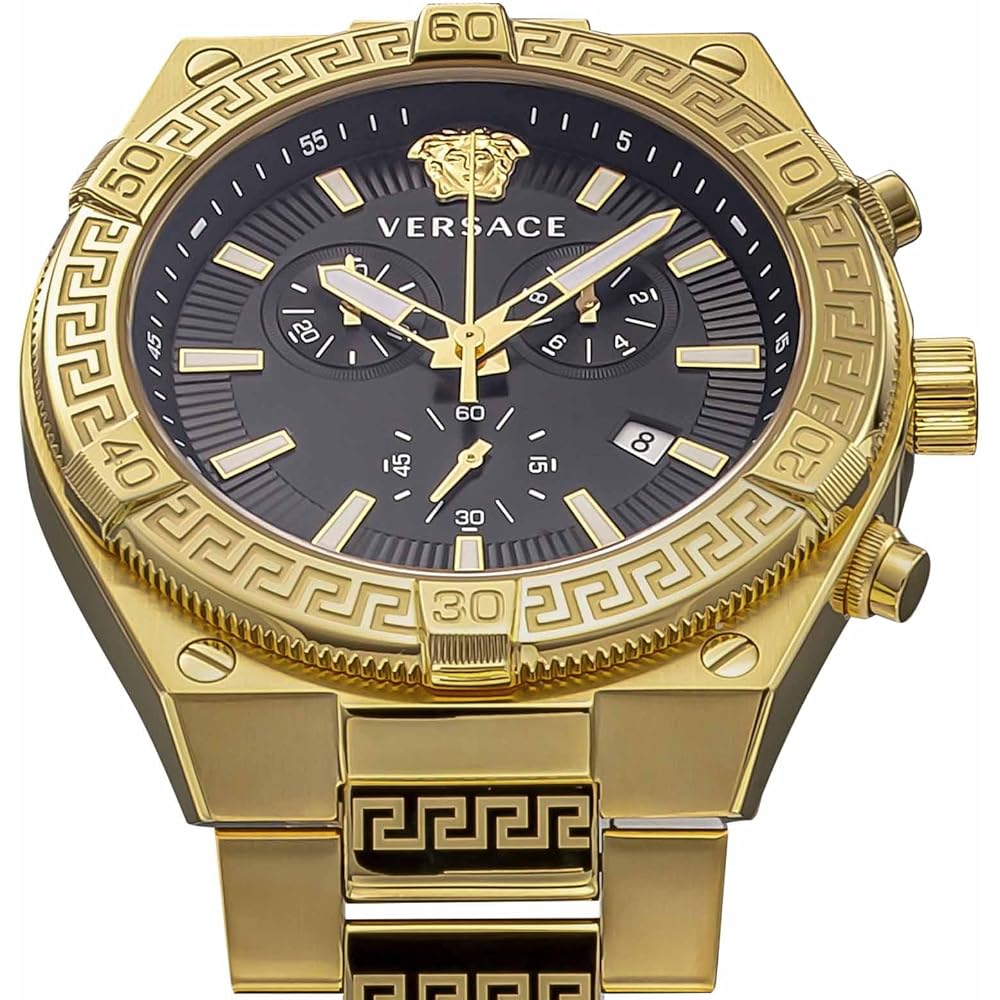 Versace Men's Sporty Greca Watch Black Dial Stainless Steel Sapphire Glass Quartz VESO00922 Gold