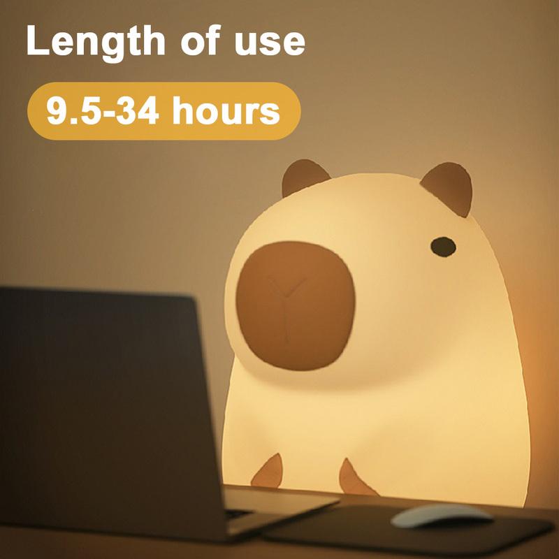 Capybara Night Light Cartoon Pat Light 2 Gear Silicone Sleeping Light USB Charging Dimmable Bedside Lamp for Home Bedroom Decor