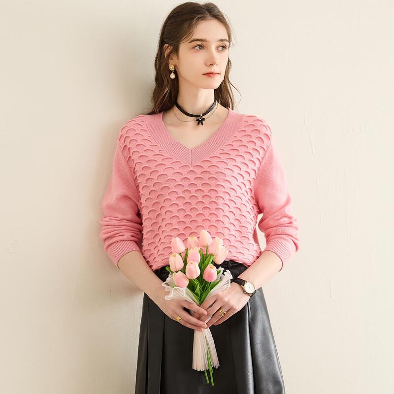 TUHUANG Women's Pure Wool V-Neck Sweater