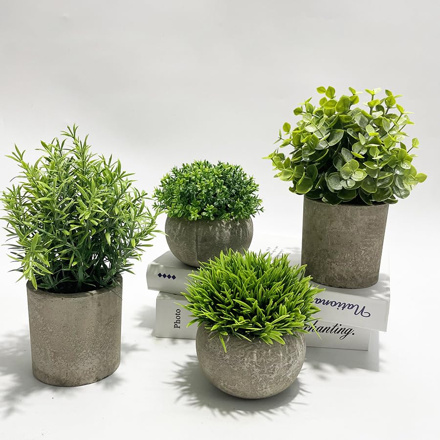 "Tuokus" Artificial Plant Set of 4 - Artificial Flowers, Potted Plants, Photocatalytic, Fake Greenery, Stylish Interior Decor, Green Decoration, Never