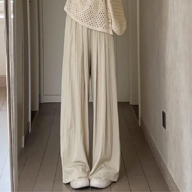 Ice Silk Cool Women s Wide-Leg Pants: High Waist, Plus Size, Summer Drape, Loose Fit M абрикосовый