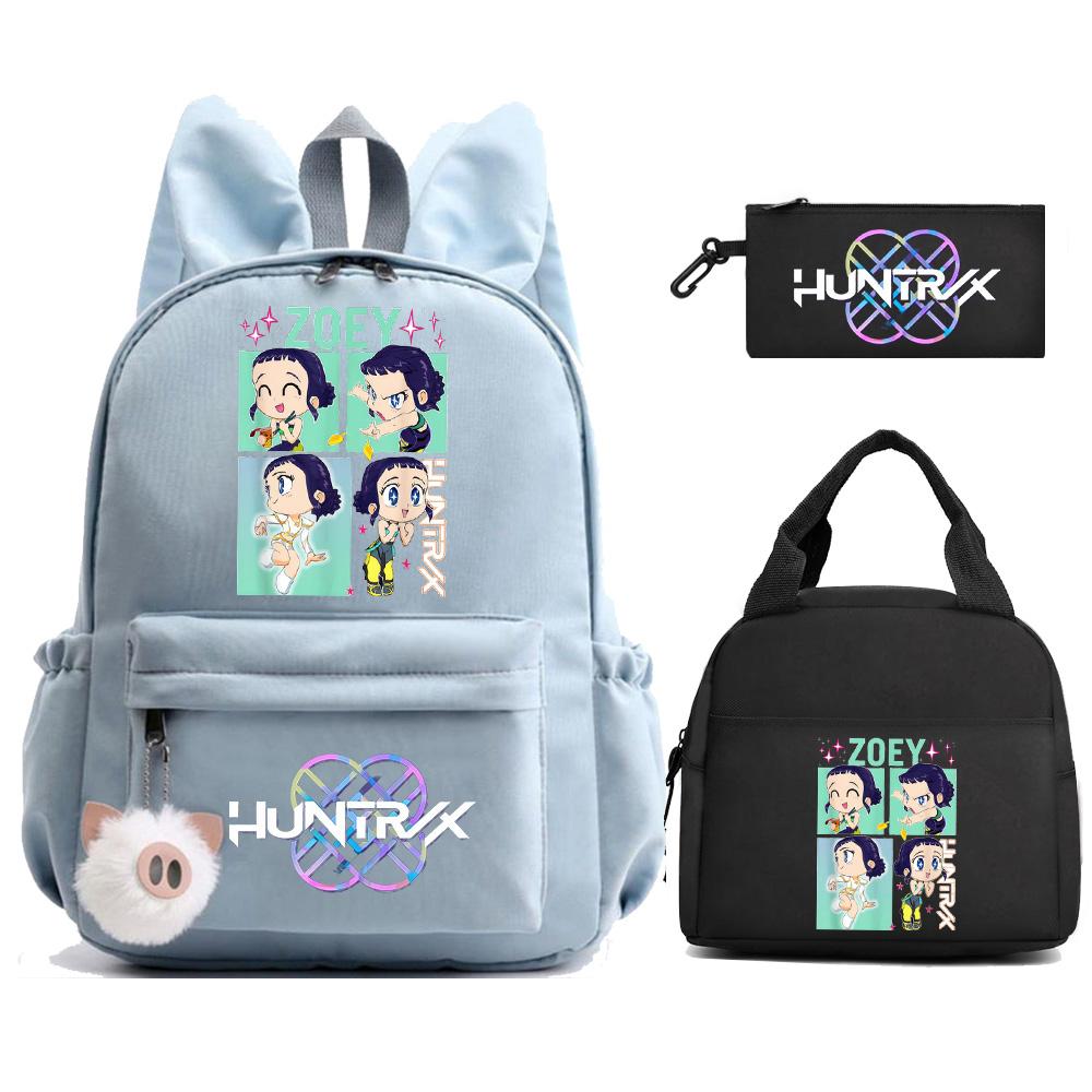 3Pcs/set K-Pop Demon Hunters Printed Backpack with Lunch Bag Pengcil Case for Teenager Girl Boy Back To School Bookbag Large Capacity Travel Bag
