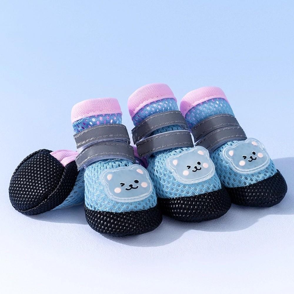 

4Pcs/Set Reflective Anti-Slip Dog Boots Breathable Dog Paw Protectors for Cats and Dogs 1 синий