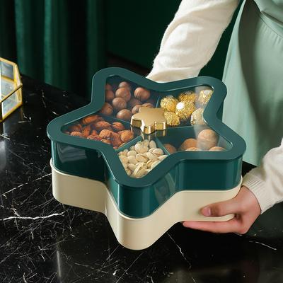 Boîte à bonbons pour mariage domestique Plateau à fruits secs double couche avec couvercle Plateau à collations séparé Boîte à bonbons aux fruits