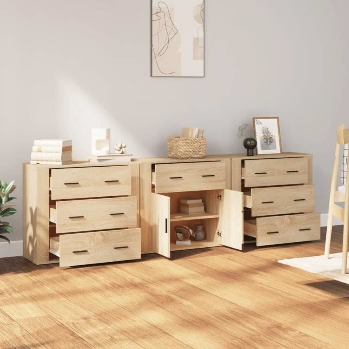 VidaXL Buffets 3 pcs Chêne sonoma Bois d'ingénierie 3185426