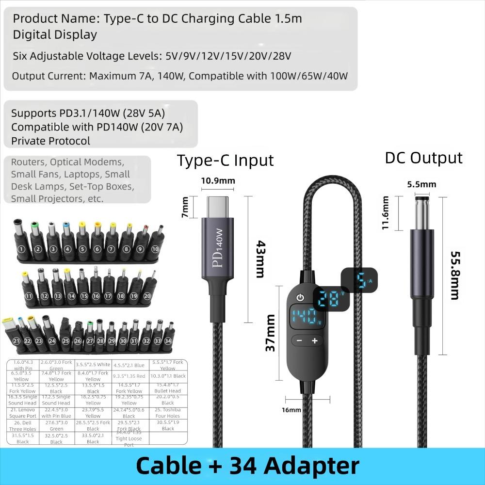 5V/9V/12V/15V/20V USB C To DC PD Adapter Cable Digital Display Boost Cable  Laptop Camera