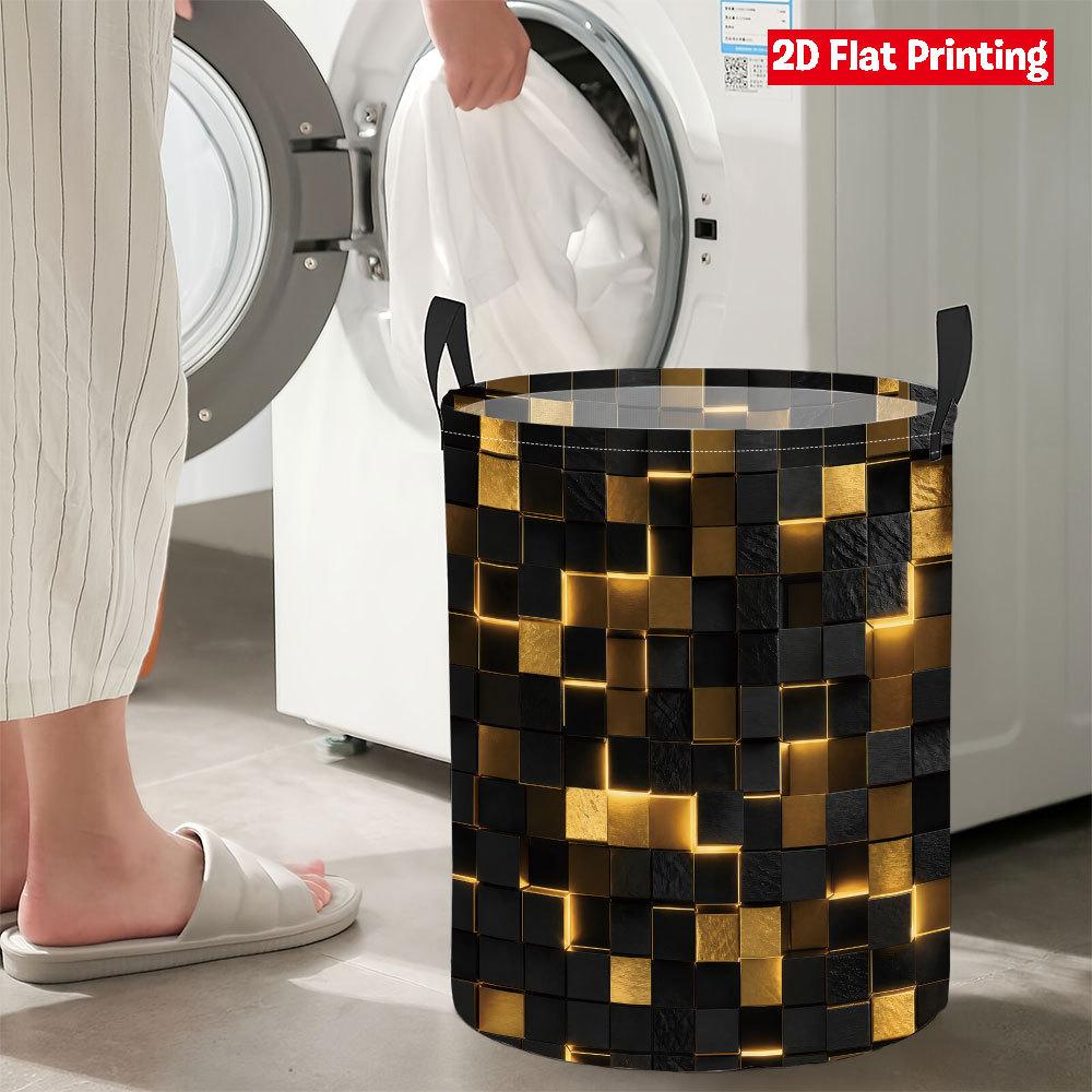 Collapsible Laundry Basket Large Round Waterproof Fabric Hamper Dirty Clothes Storage Bin Toy Organizer with Handles