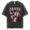 Damon Salvatore Grafica Vintage Lavata Maglietta Uomo Donna Abbigliamento Moda Harajuku T-Shirt Larga Oversize Manica Corta Magliette