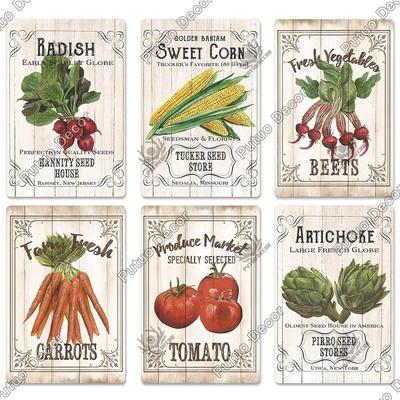 PutuoDecorVegetableVintageSign  Vegetable Vintage Tin Sign - Metal Decorative Plaque, Farm/Garden/Living Room Kitchen Wall Decor