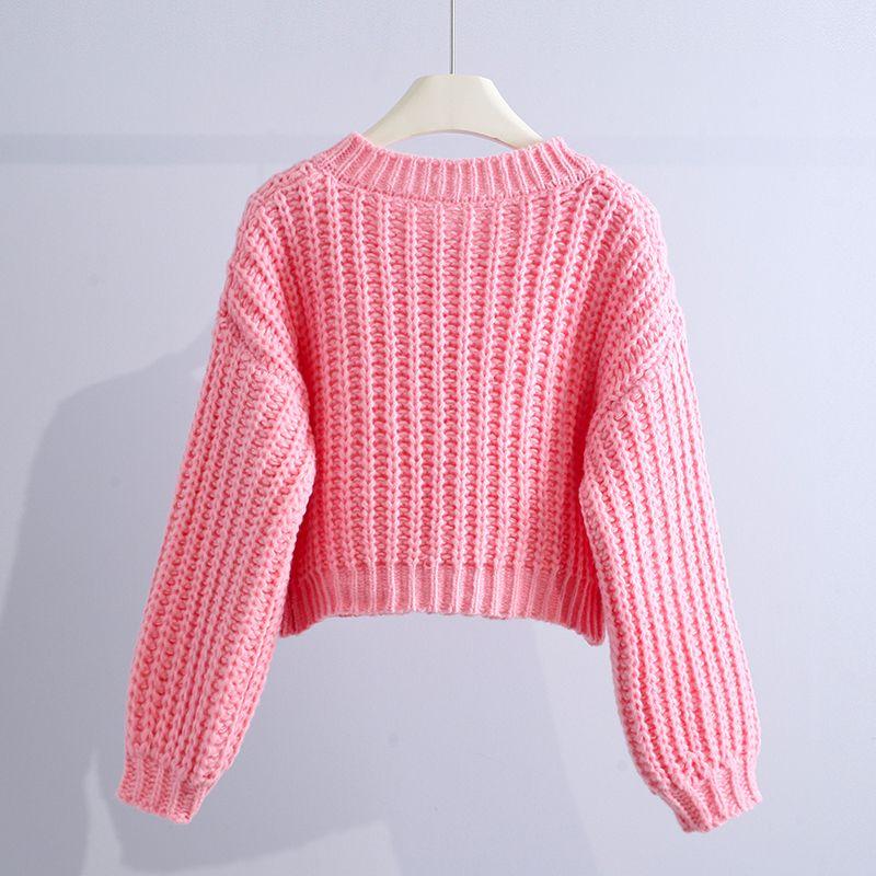 Short Sweater Cardigan for Women 2023 Autumn/winter Korean Loose Solid Long Sleeve Versatile Knit Sweater Cardigan Female Tops
