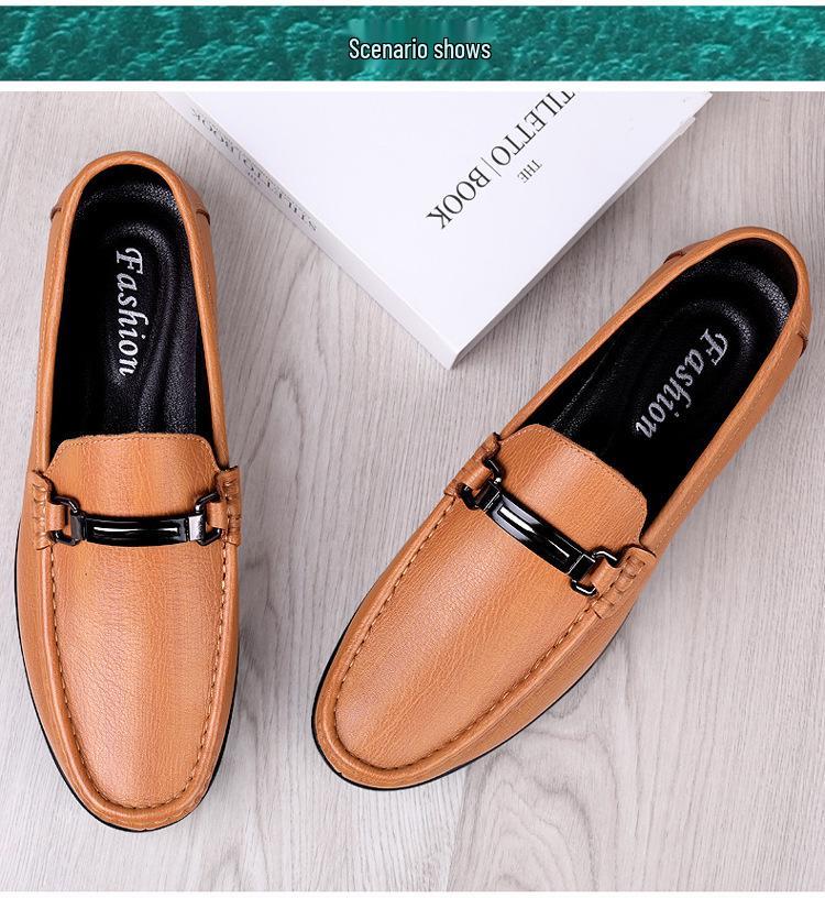 Men's Cross-Border Slip-On Leather Driving Moccasins - Casual Low-Top, Large Size Cowhide Shoes for Spring and Autumn