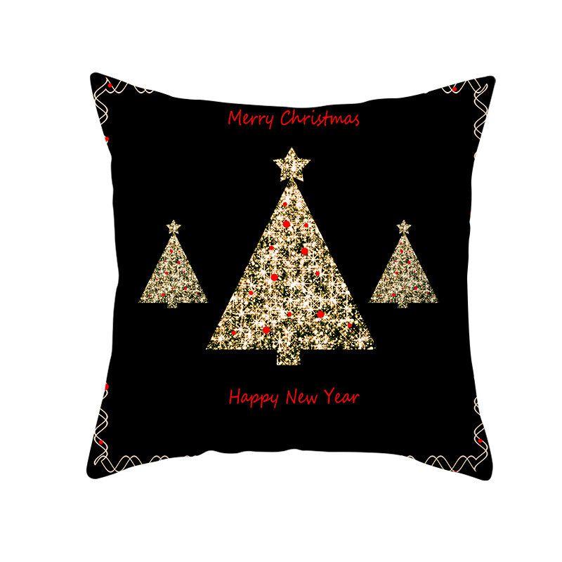 18" Merry Christmas Cushion Cover Home Decor Xmas Throw Pillow Case Gold Black