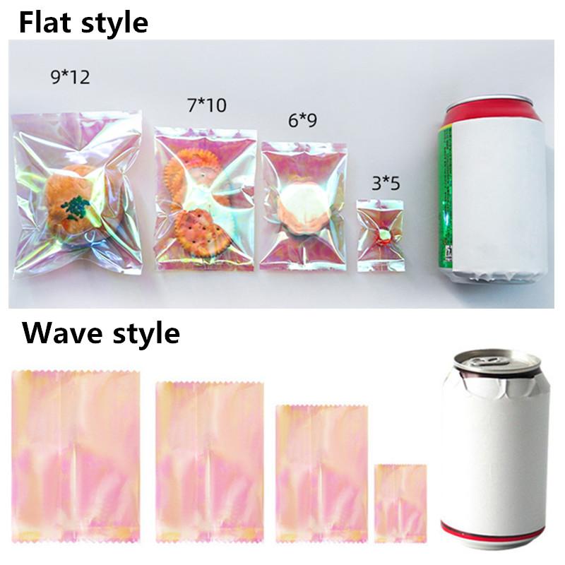 

100Pcs Rainbow Color Transparent Laser Flat Pocket Candy Biscuit Baking Machine Sealed Bags Snack Mini Packaging 3x5cm&Other чистый