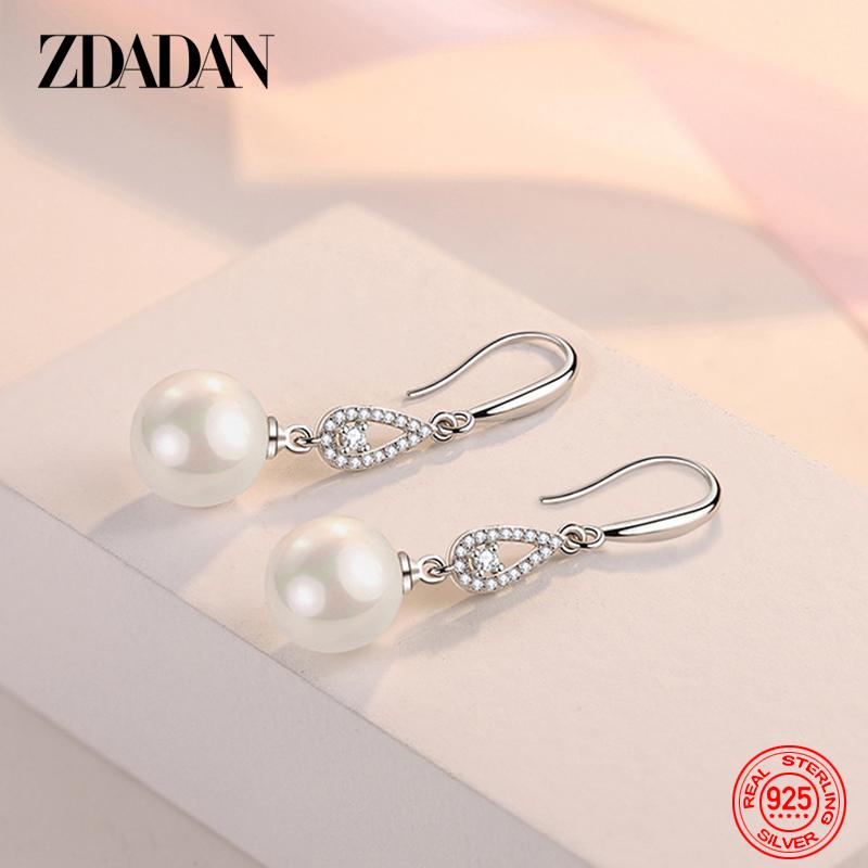 925 Sterling Silver 10MM/12MM Pearl Water Drop Earrings for Women Fashion Wedding Jewelry Gift