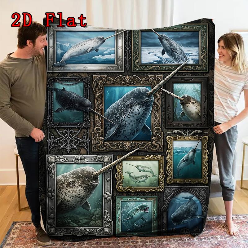 Whale Portrait Collection 2D Flat Pattern Flannel Blanket, High Quality All Seasons, Home Decor, Warmth and Comfort, Perfect for Christmas Gifts.