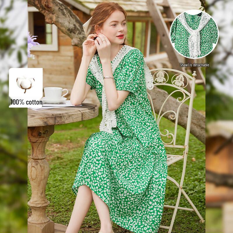 Bailuyu Detachable Shawl Floral Puff Sleeve Maxi Dress M