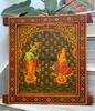 Hand Painted Krishna Radha Wooden Window: Antique Indian Wall Hanging