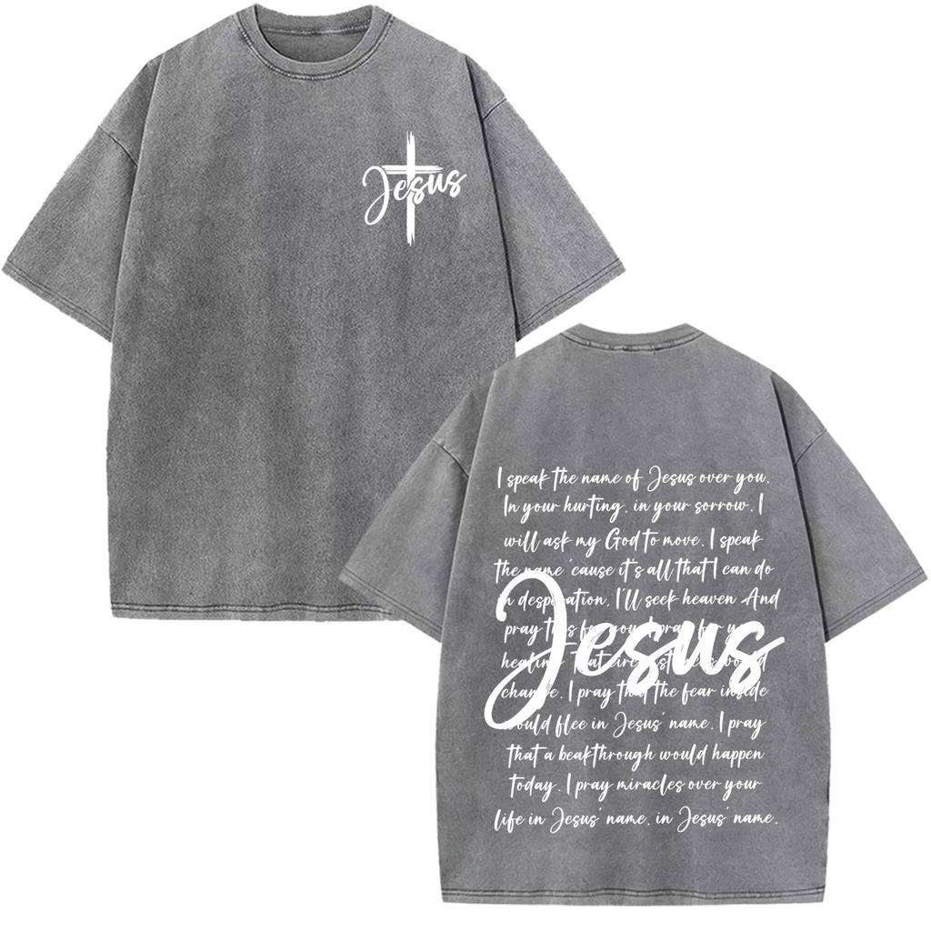 Jesus Christian Bible Verse Print Tshirt Unisex Unisex Fashion Tshirt Shortsleeved Loose Casual Cotton Vintage Washed T Shirts
